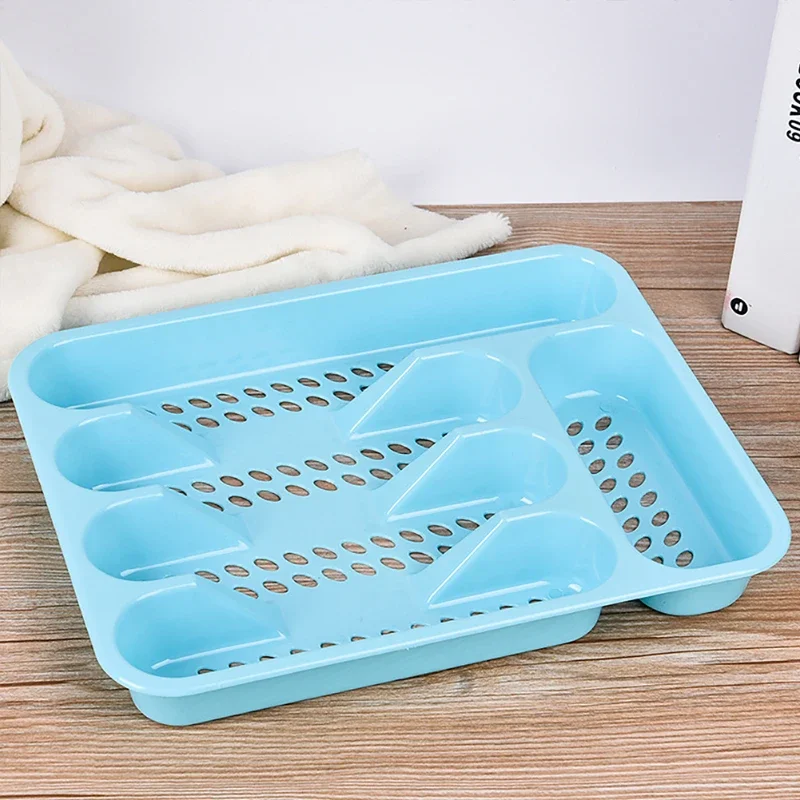 5 Compartments Cutlery Organizer Daily Drawer Divider Plastic Tray Rectangle Easy Clean Home Office Spoon Fork for Kitchen Drain