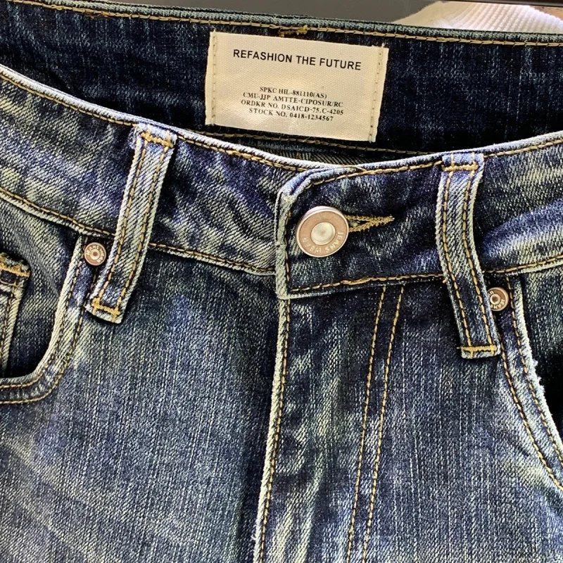 Jeans sarouel rétro bleu de rue japonaise pour hommes, pantalon d'évaluation à jambes larges, carillon assressenti, décontracté, grande taille, adt, printemps et automne