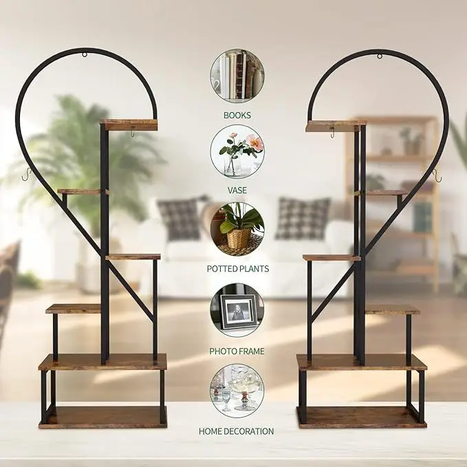 Iron wood flower stand assembly multi-layer flower stand floor-to-ceiling balcony heart-shaped decorative flower stand