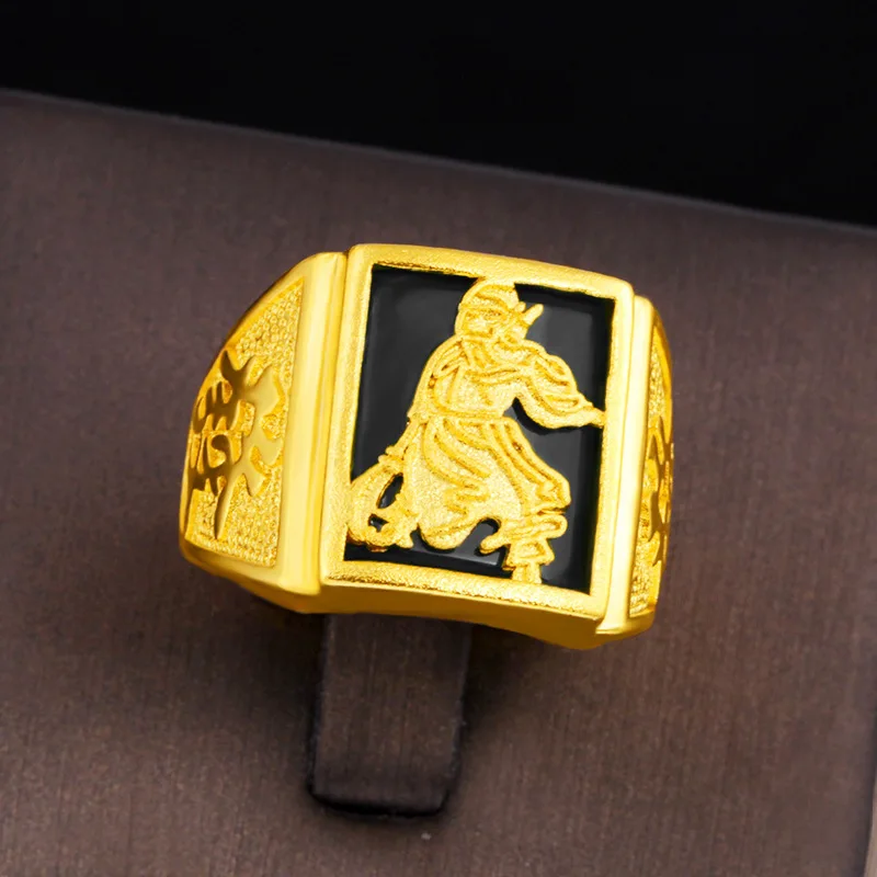 Business Domineering Malaysian Jade Openable Guan Gong Ring For Men 24K Gold AU999 | Mature and steady, full of aura view 4