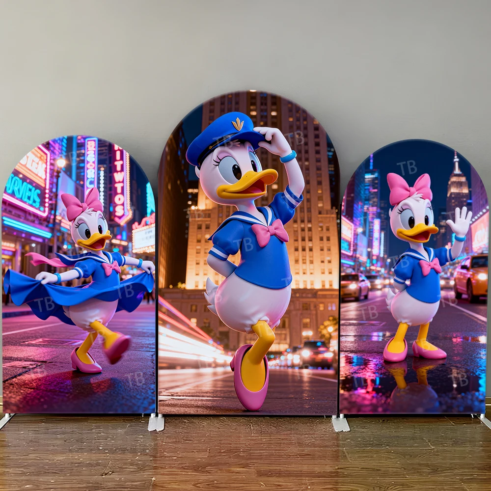 

Disney Daisy Duck Arch Backdrop Cover City Night Scene Decor Photo Booth Prop for Kids Birthday Baby Shower Party