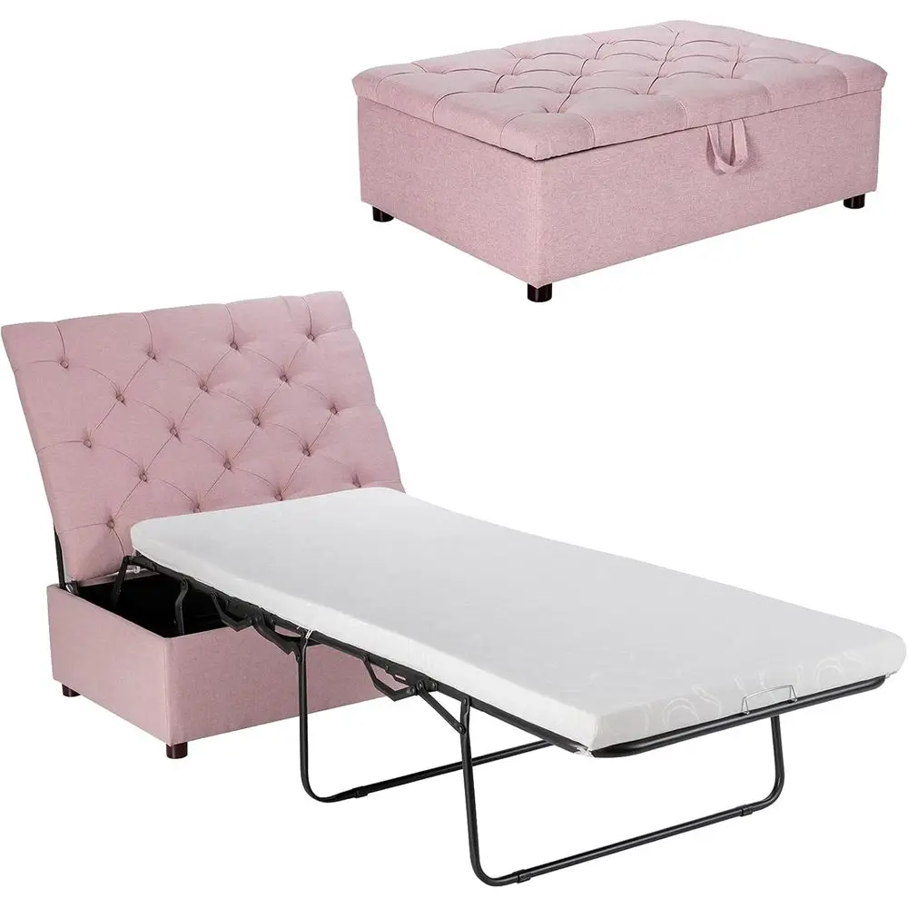 

Vintage Ottoman Bed, Classic Sleeper Sofa with Mattress, Versatile Sofa Bed, Dual-Purpose Lounge Bed, Pink Living Room Bedroom F