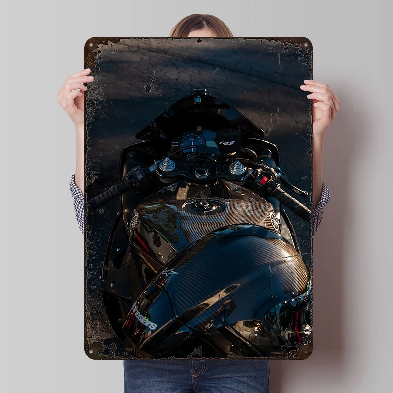 Japanese Motorcycle R1 Tin Poster Customized Wall Art Retro Vintage Metal Signs for Fans Room Gamer Decoration Gaming Home Deco