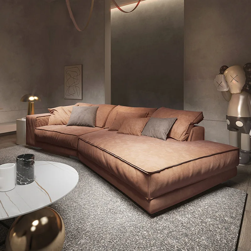 &c Modern Italian Style Anti-cat Scratch Frosted Fabric Sofa Living Room Shaped Corner Curved No-cleaning Sofa Set Furniture