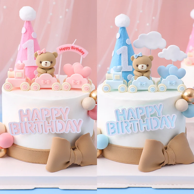 

Pink Blue Bear Cake Decorations Soft Rubber Baby Boy Girl Birthday Party Bear Cake Topper Gender Reveal Baby Shower Supplies