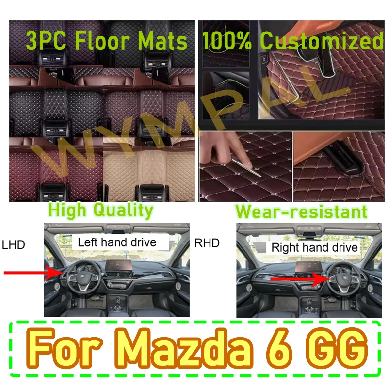 

Роскошные автомобильные коврики на заказ для Mazda 6 GG 2003 2004 2005 2006 2007, авто автомобильные мужские и женские автомобильные коврики с полным покрытием из кожи