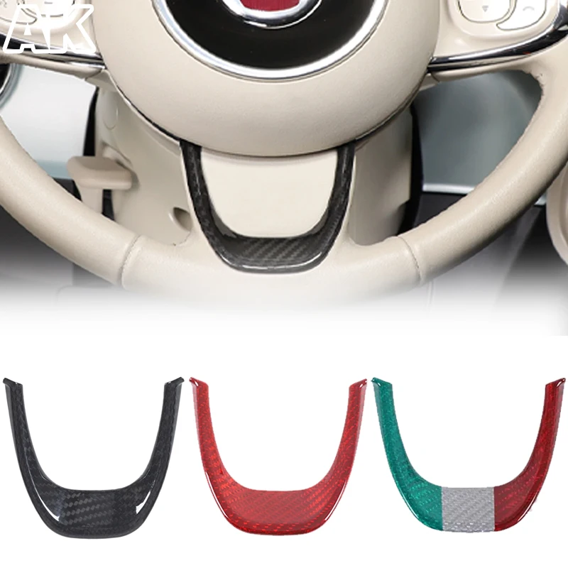 

For Fiat 500 2016-2025+ Real Carbon Fiber Steering Wheel Button Panel Cover Trim Protection Car Interior Accessories