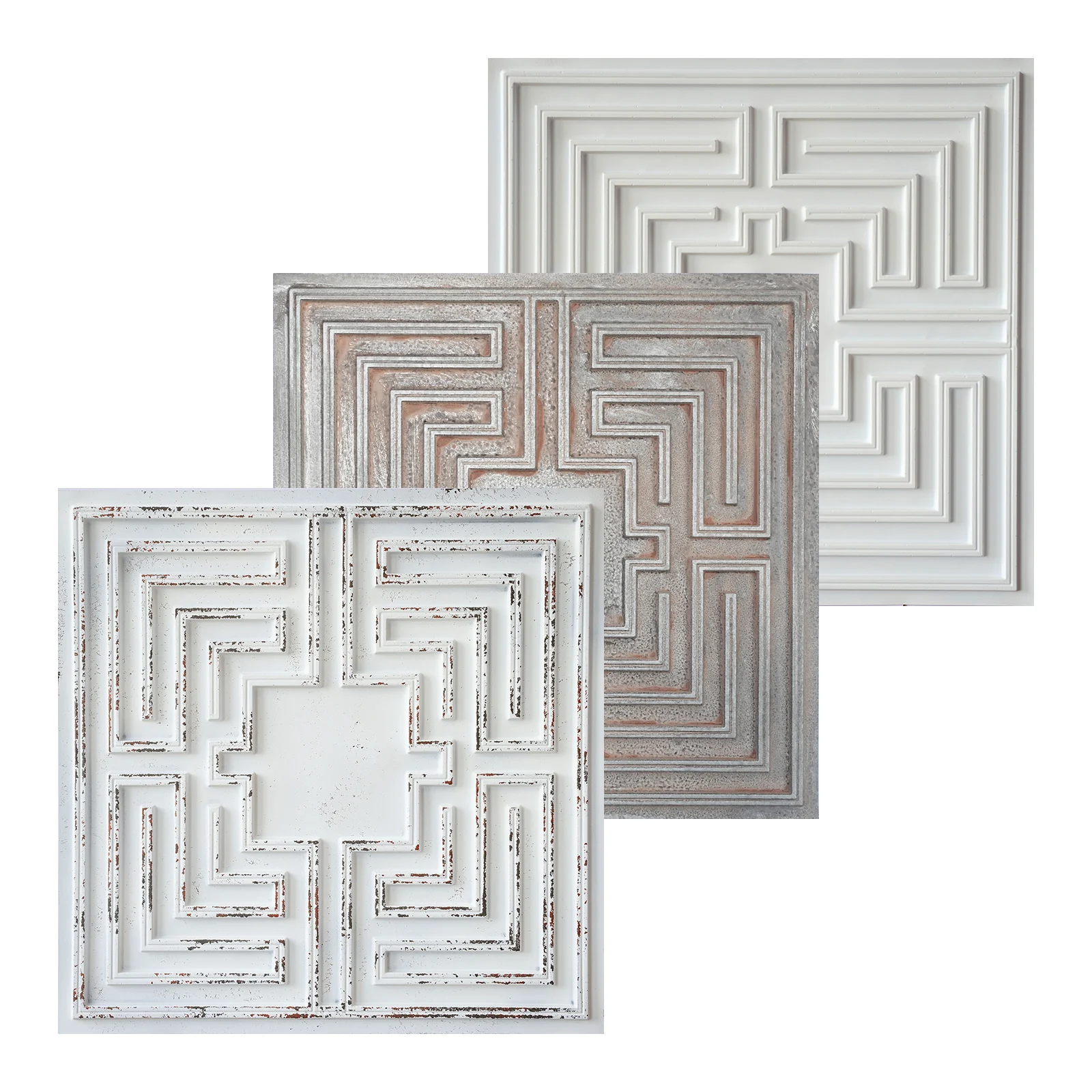 Faux Painting Ceiling Tiles Aged Artwork Panels Interior Decor for Cafe Club Salon PL25 10pcs
