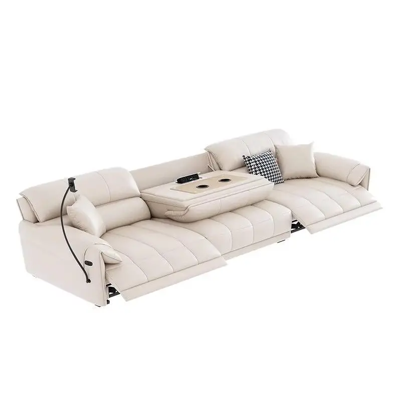 Cream style functional genuine leather electric sofa living room first layer cowhide flip back sofa