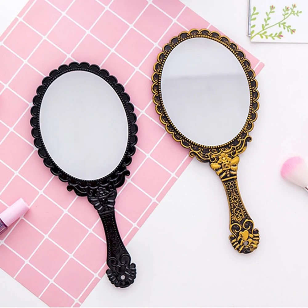 CASHOU45 Colors Handhold Makeup Mirror Vintage Black Repousse Floral Oval Round Cosmetic Hand Held Mirror For Ladies Beautyr