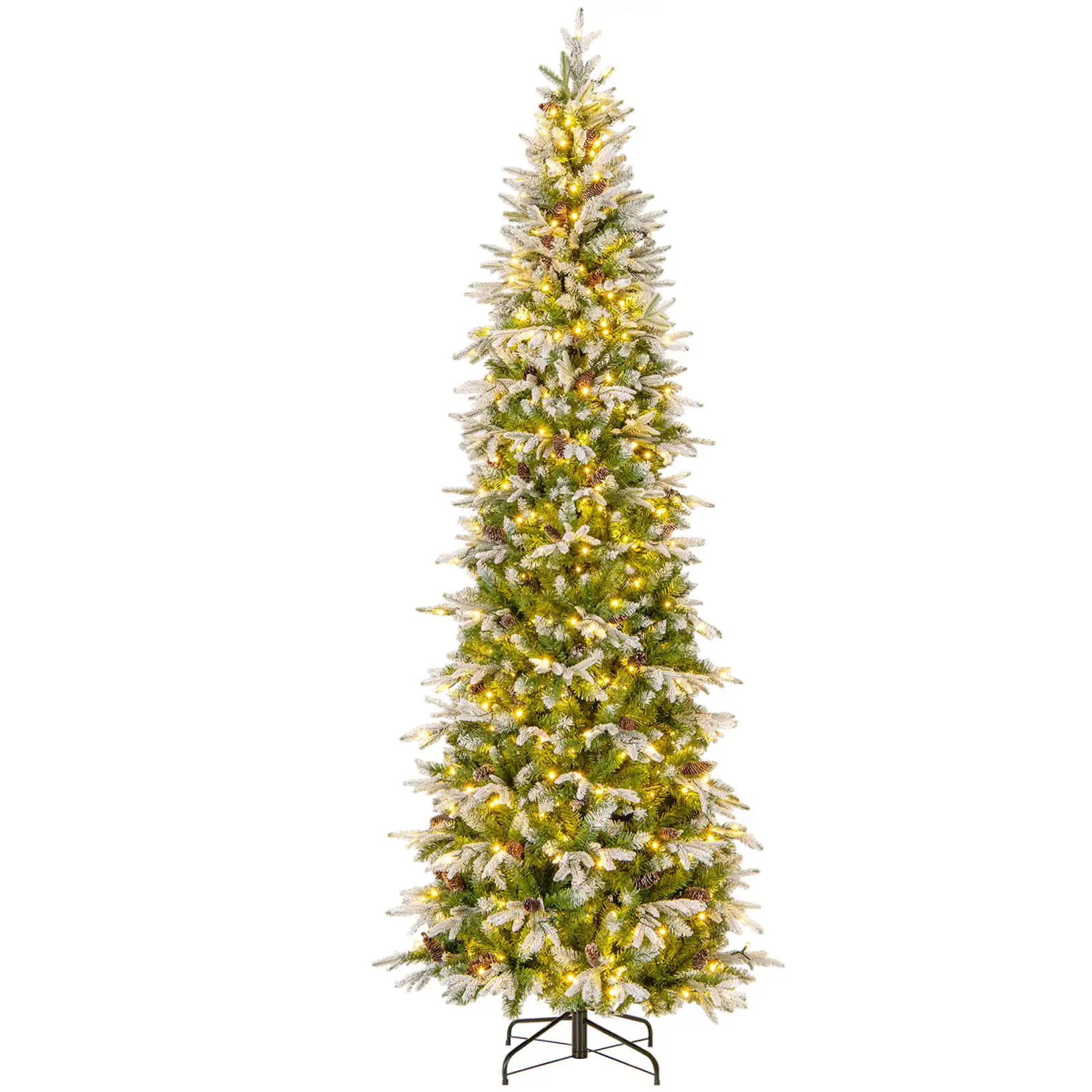 

9 FT Flocked Christmas Tree w/1310 PE PVC Branch Tips 470 Warm White LED Lights