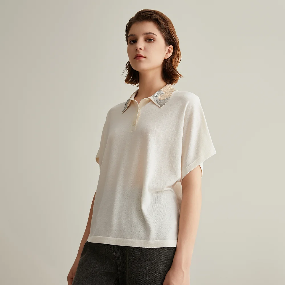 BC629 Ladies Clothes For Women Luxury Women\'s Clothing Merino Wool Pullover Sweaters Woman Silk Cloth Woolen Sequin Polo Shirt