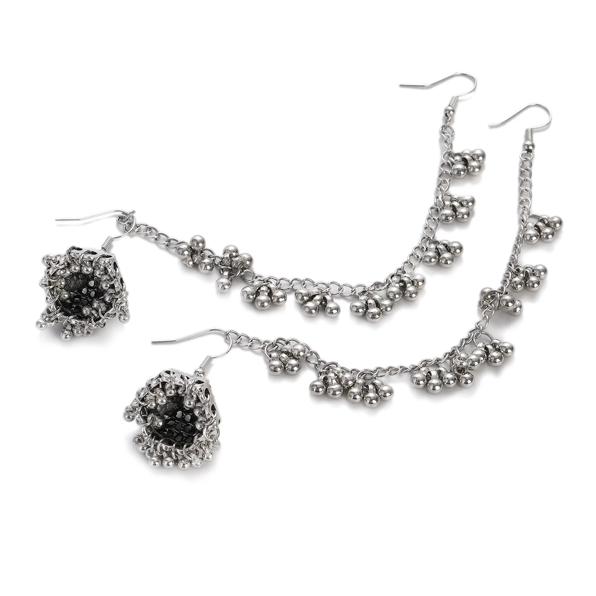 Ethnic Jhumka Retro Silver Color Bell Oorbellen Earrings for Women Bohemian Jewelry Lantern Beads Tassel Wedding Earrings
