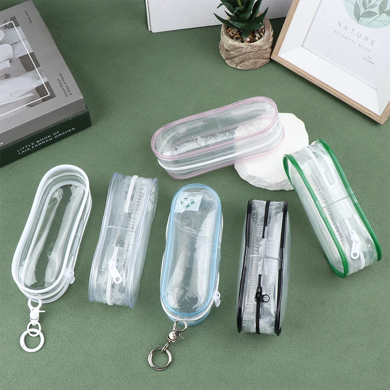 Mini transparente saco de armazenamento de escova cosmética bolsa de moedas chaveiro pingente organizador chave batom fone de ouvido saco carteira