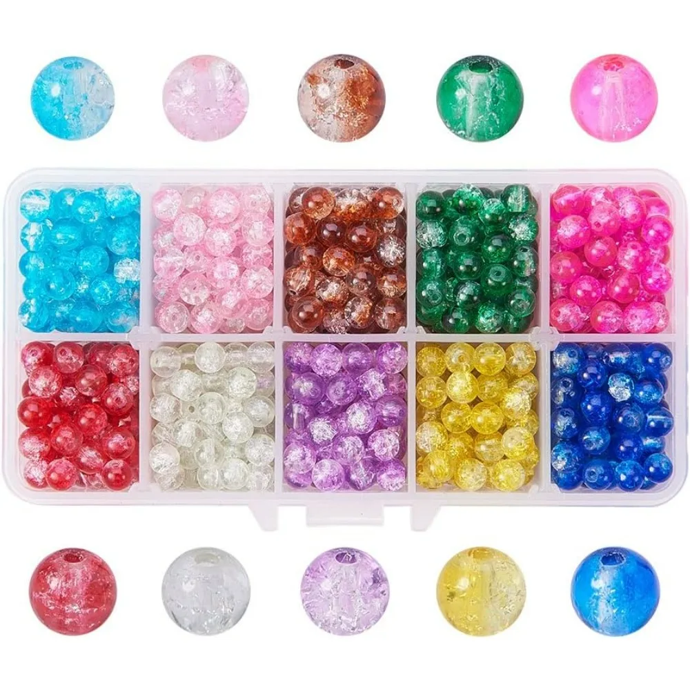 Pandahall Elite 1 Box (About 750 pcs) 10 Color 6mm Handcrafted Crackle Lampwork Glass Round Beads Assortment Lot for Jewelry