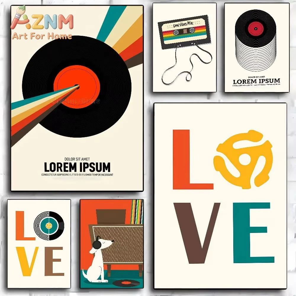 

1pc Mid Century Retro Vinyl Records Classic Vintage Posters Decoracion Painting Wall Art White Kraft Paper Kawaii Room Decor