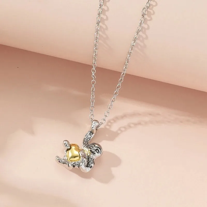 Newly Arrived Necklaces - Silver Color Small Sloth Gold Color Heart Shaped Embellishments Necklace Women's High End Necklace