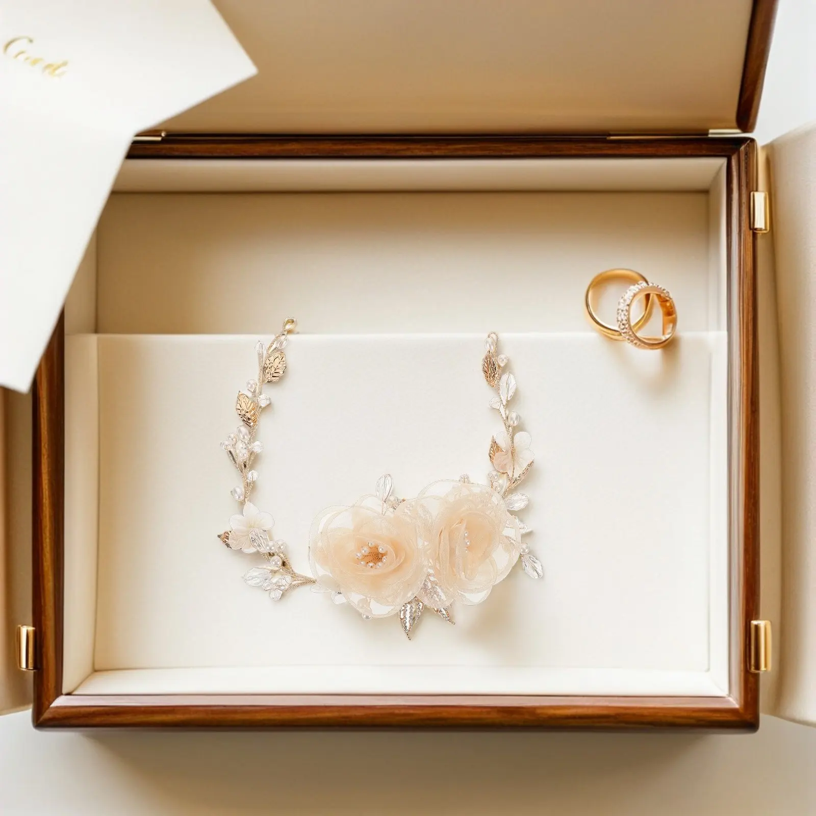 

Handmade Bridal Floral Headpiece Wedding Hair Vine with Delicate Flowers Leaves Rhinestones Pearls for Bride Flower Girl