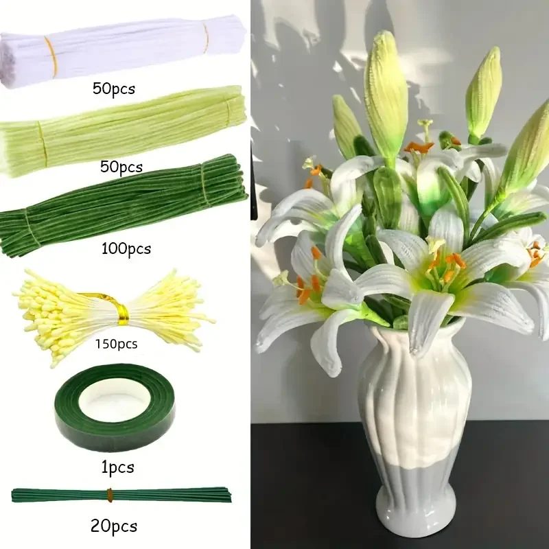 362 Pieces of Lily Pipe cleaner Bouquet Set, Upgraded Encrypted DIY Handmade Craft Project, Graduation Gift, Holiday Gift.