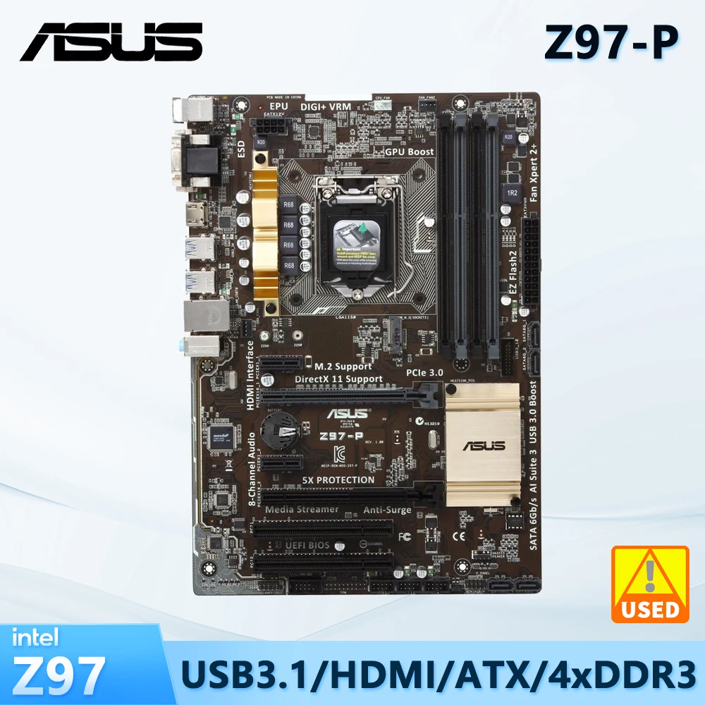 

﻿ ASUS Z97-P материнская плата LGA 1150 Intel Z97 DDR3 DIMM 32 Гб Поддержка Core i3-4130 4170 4350 4570 4790 4690K 4770 G3440 ЦПУ ATX