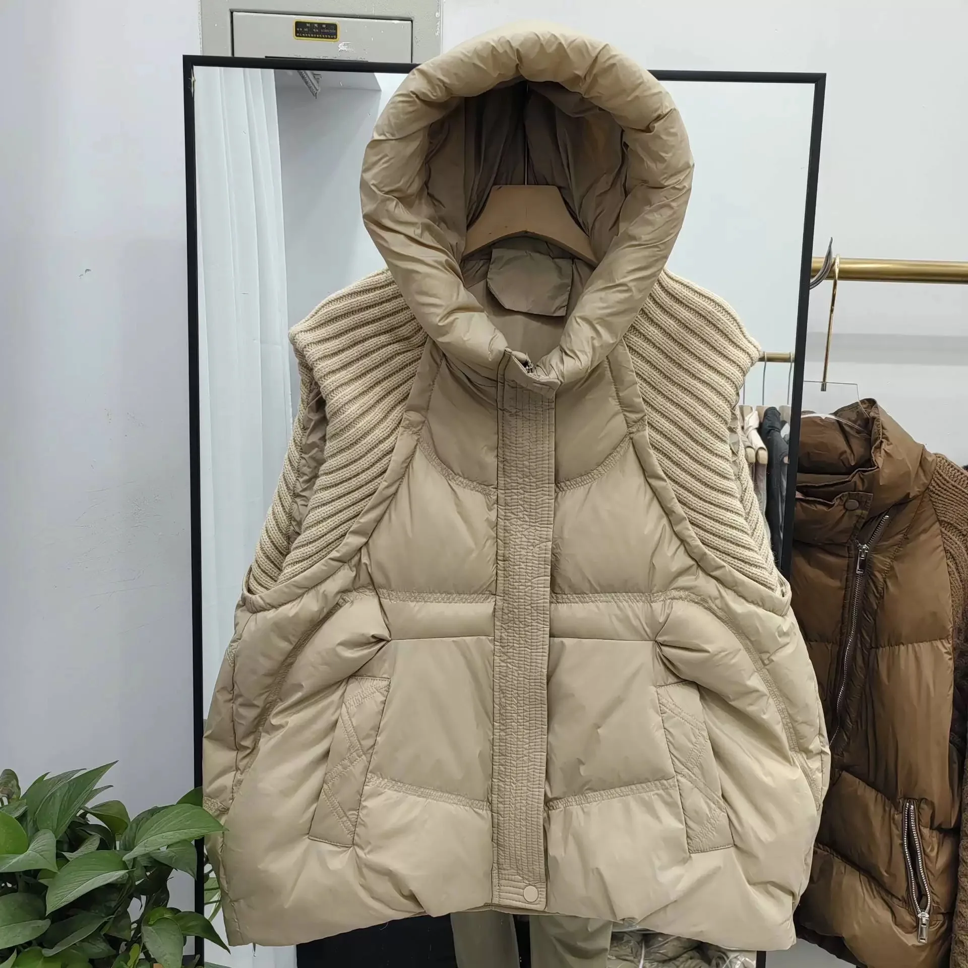 

Down Coats Patchwork Black Parkas Chalecos Mujer Thick Autumn Winter Hooded Jacket Coats New 2025 Vest for Women