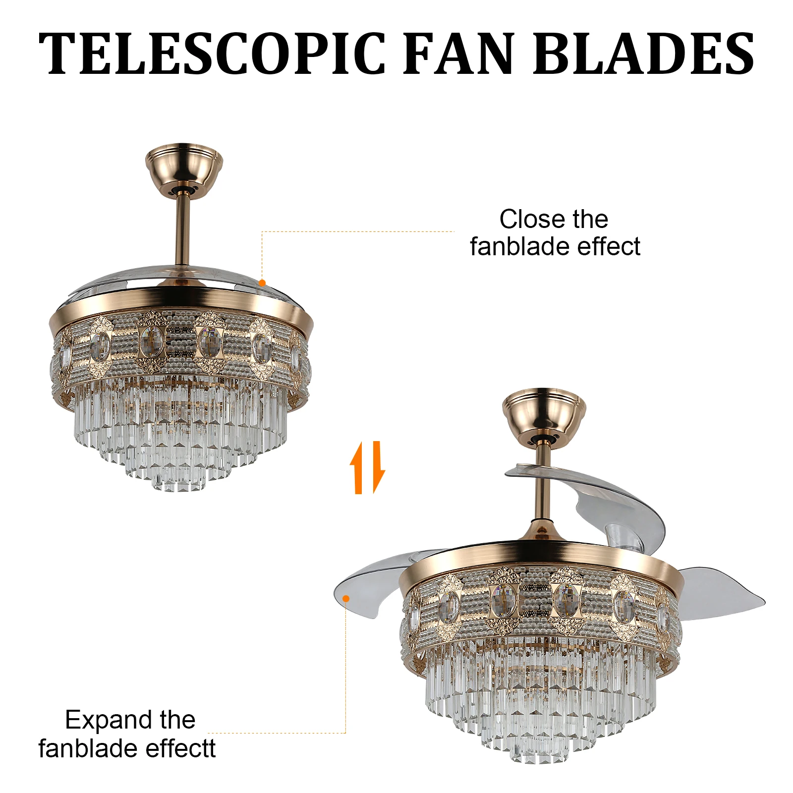 Modern Smart Ceiling Fan Chandelier Gold RC Adjustable 6 Speed Pendant Light Luminaire Bedroom 3 Heads Led Fandelier Lamp Indoor