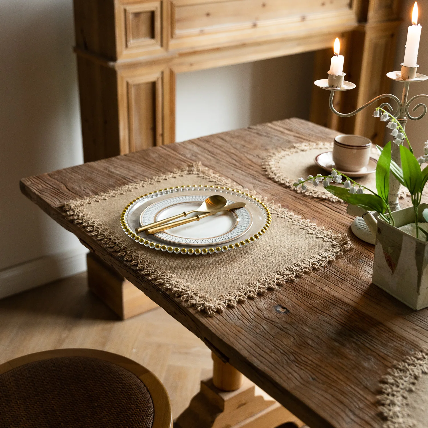 Round Placemat for Farmhouse, Jute Fringe Placemat, Round Bowl Mat, Oblong Insulated Mat, Napkin