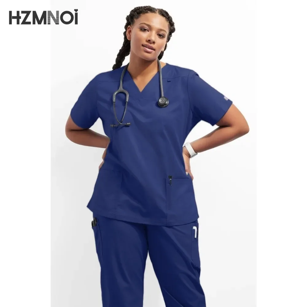 بدلة زي موحد للممرضات بجيوب للنساء ، ملابس عمل بيطرية ، ملابس فرك وبنطال ، لون واحد ، أكمام قصيرة ، زي موحد للممرضات ، زي موحد للعربات