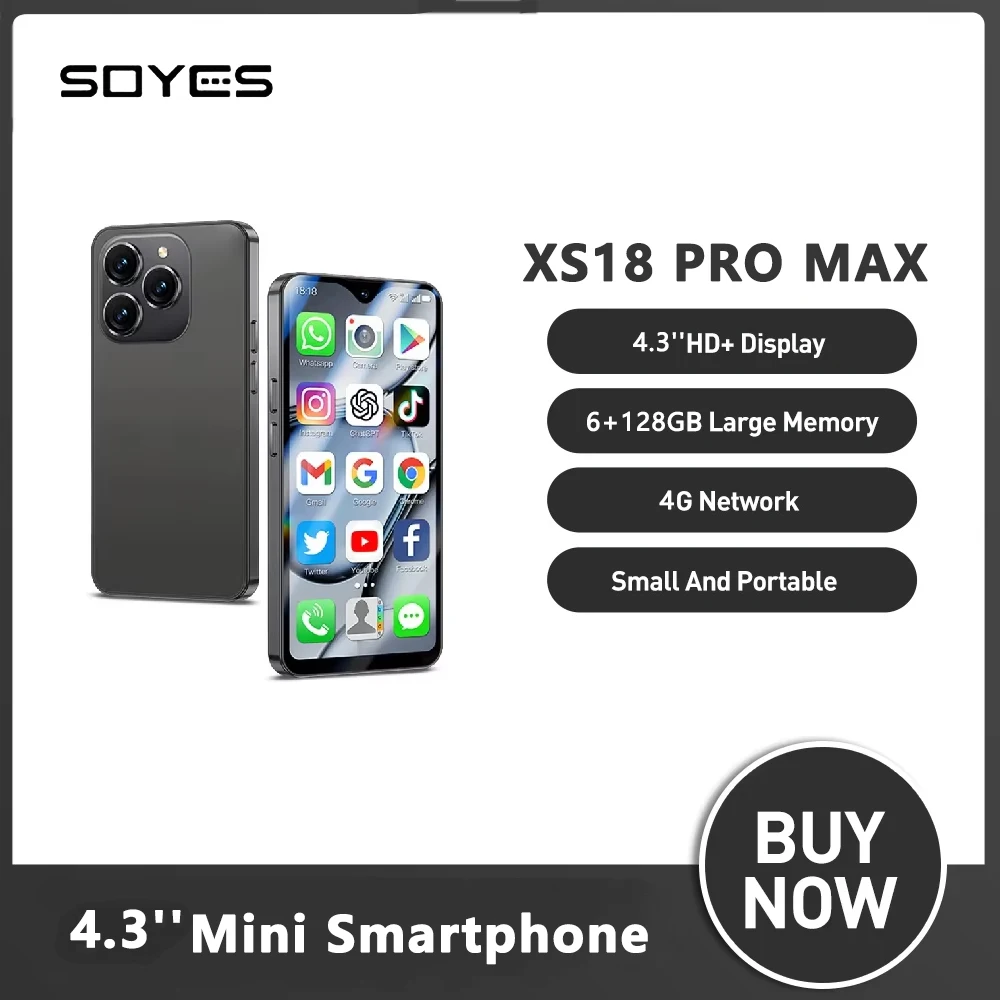 SOYES XS18 Pro Max Mini Smartphone 4G Android10 4.3Inch 2GB+16GB Mobile Phone 2750mAh 13MP Google Play Store Small Cellphone OTG