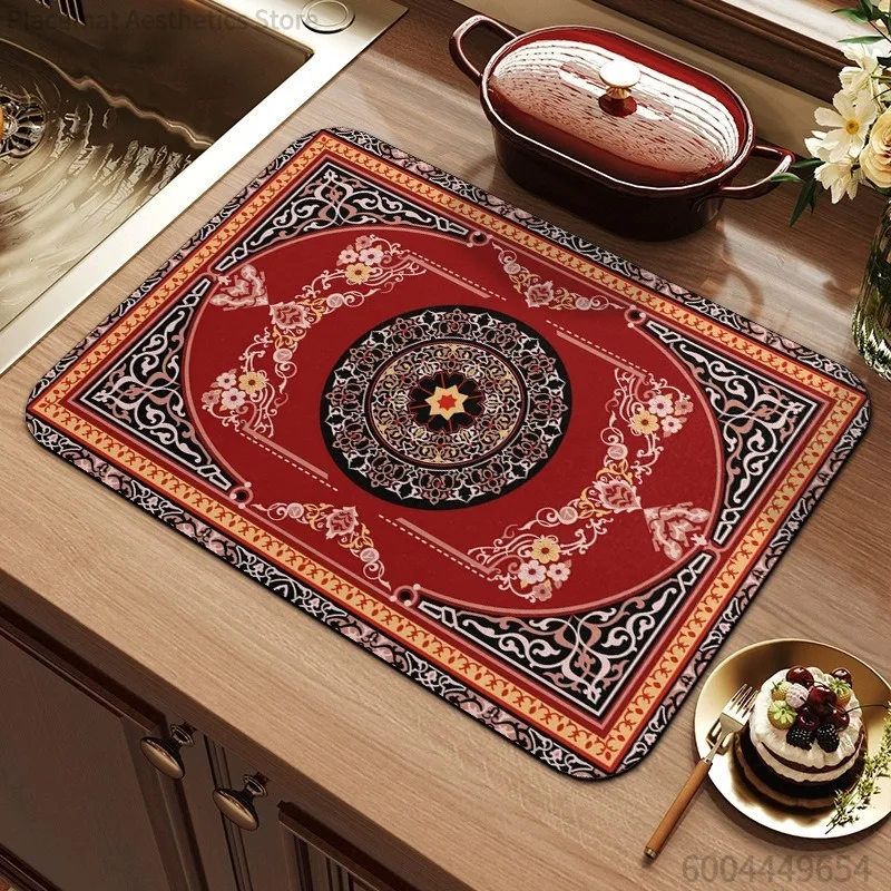Super Absorbent Antiskid Drain Mat Morandi Geometric Quick Dry Kitchen Bathroom Coffee Drying Non-slip Minimalist Mat