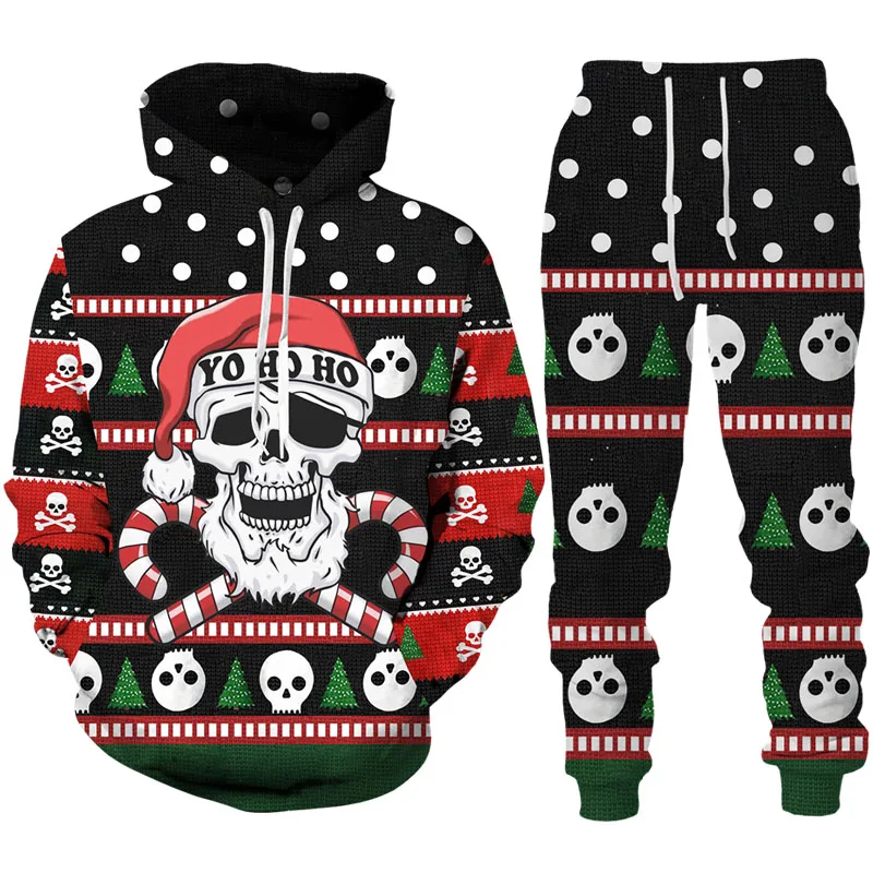 New 3D Printing Christmas Skull  Fashion Men Women Tracksuits Crewneck  Hoodies+pants Plus Size S-7XL Harajuku