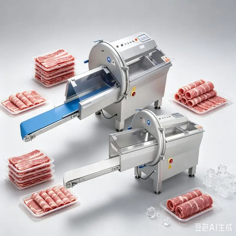 Automatic Frozen/Cooked Meat Cutting Slicing Machine with PLC Controller Motor & Engine Stainless Steel Low Noise