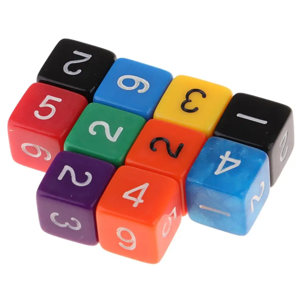 10 pieces of dice for playing 6 sides of different colors board games