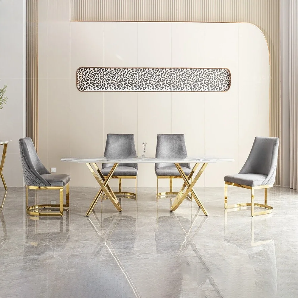 Light Luxury Dining Chair Premium Back Chair Hotel Coffee High-end Designer Stainless Steel Dining Table and Chair