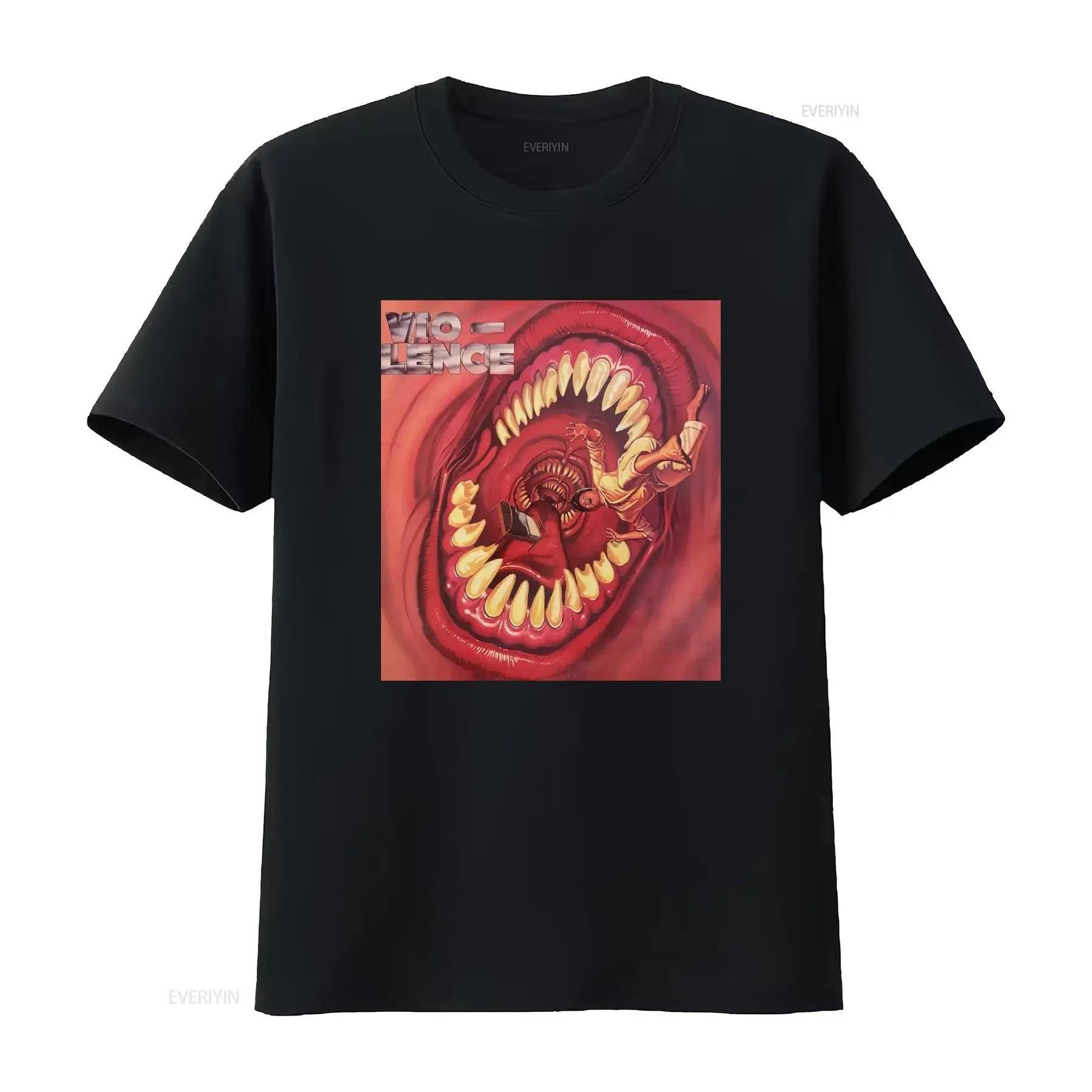 VIO LENCE 'Eternal Nightmare' T Shirt Bold Horror Design for Men's Fashion vintage Washed Casual Comfortable graphic Unisex