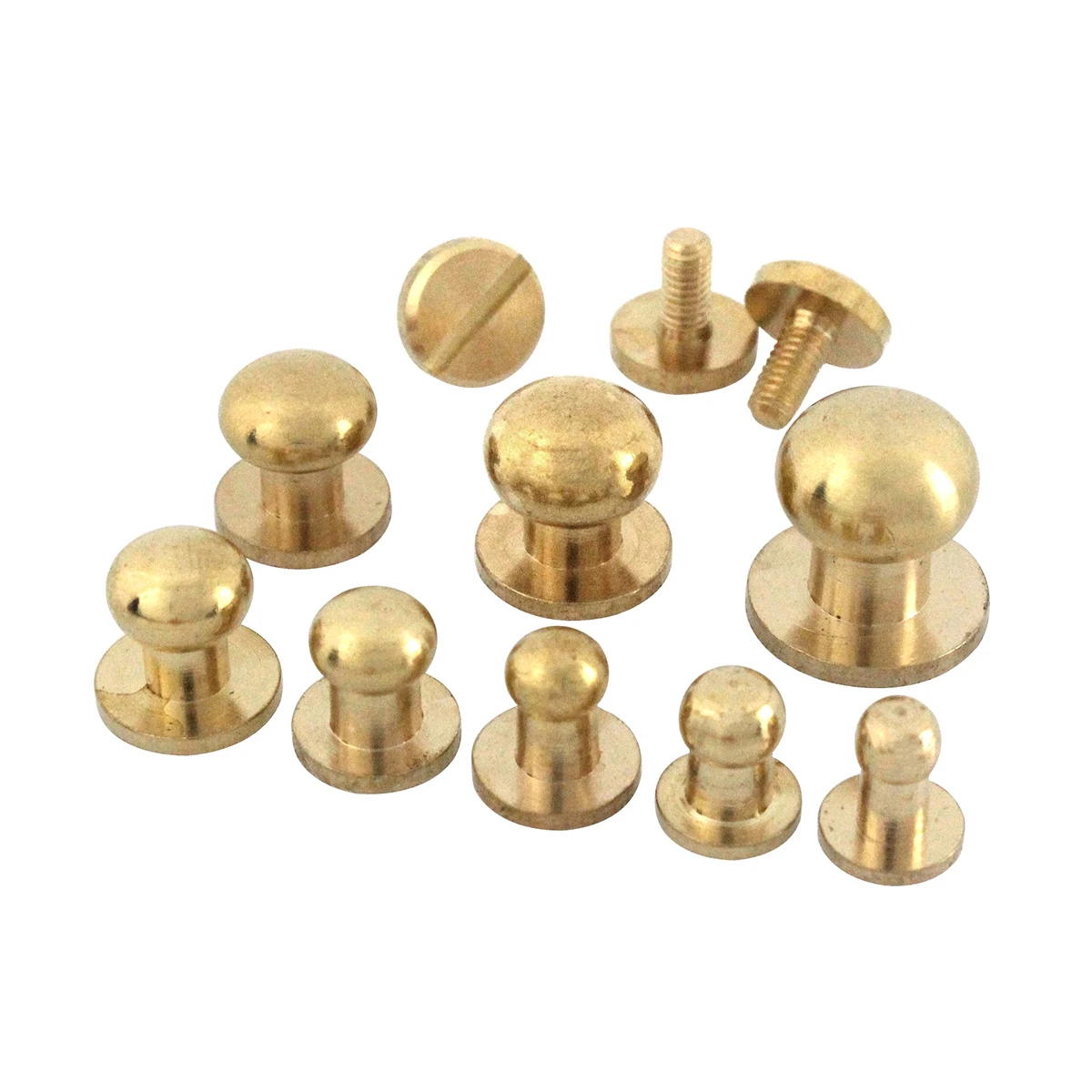 10pcs Solid brass sam brown browne button screw back Round head ball post studs nail rivets leather craft accessories