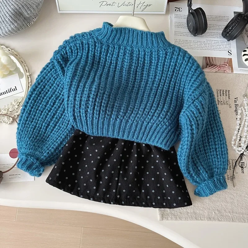 Girls Clothes Set Autumn Winter Sweaters Cardigans+Polka Dot Skirt Fashion Korean Warm Toddler Girl Clothes Suits 2 3 4 5 6 7 8Y 5