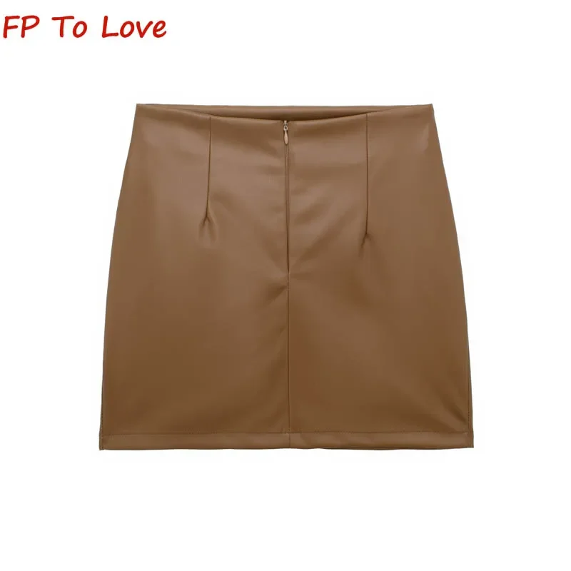 Y2K Black Sexy Spice PU Wrap Hip Skirt Apricot Pleated Anti-Shine High Waist Coffee Irregular Leather Skirt