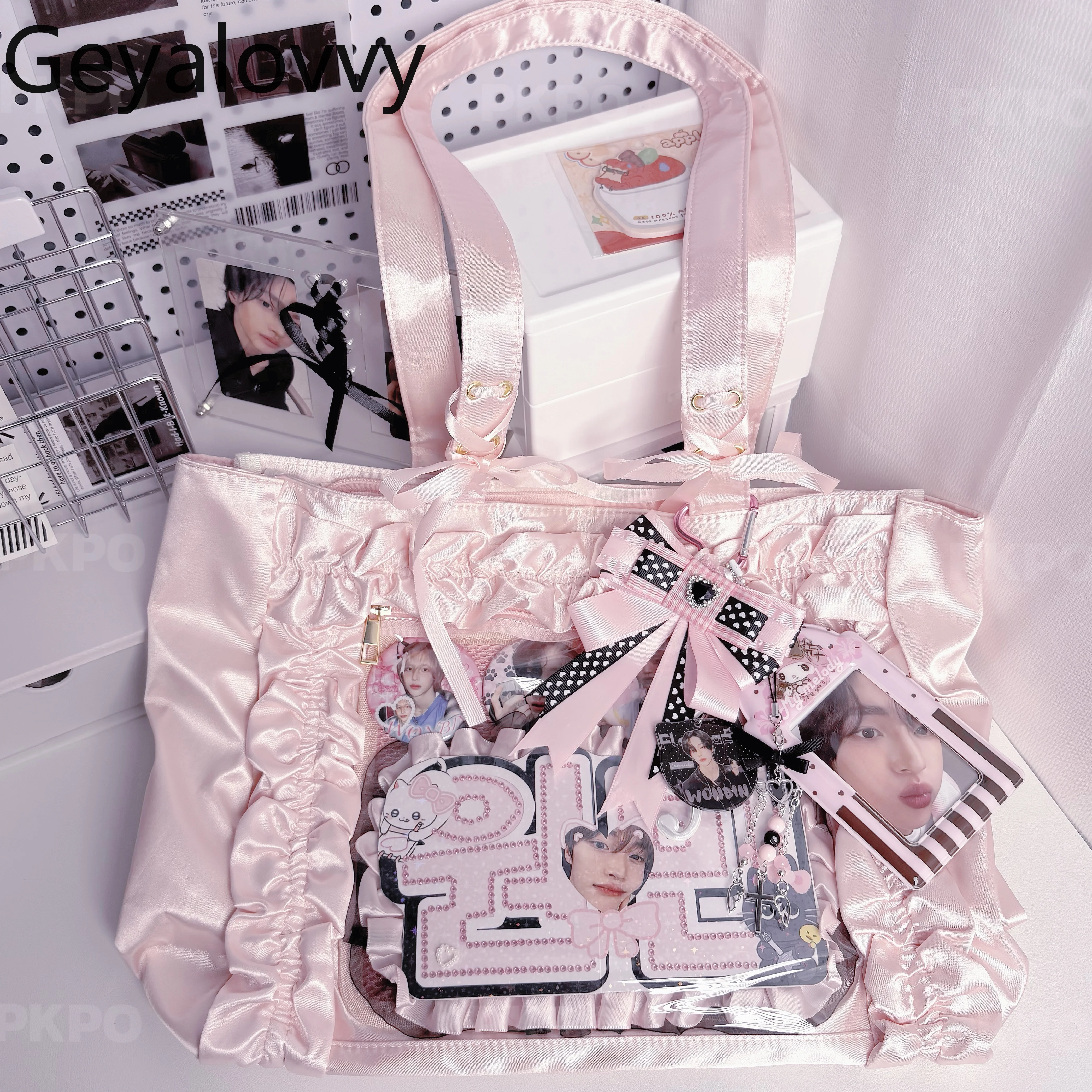 

Women's Bags Japanese Style Sweet and Cute Casual Handbags for Gilr Versatile Girl Cute Tie Bow Transparent Simple Shoulder Bag