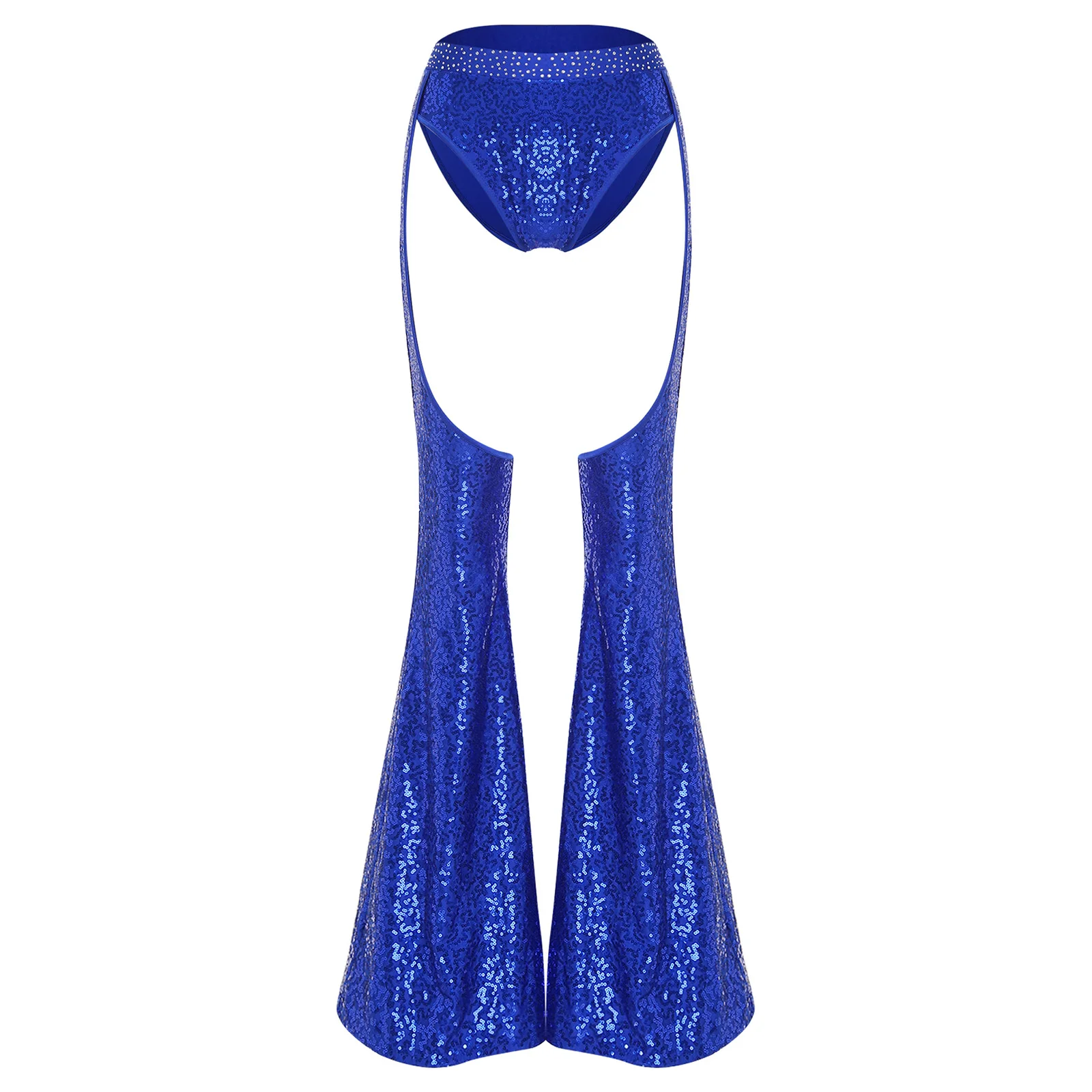 

Women Glittery Sequin Cut Out Flared Pants Sexy 70s 80s Disco Shiny Hollow Out Chaps Bell Bottom Pants for Halloween Club Party