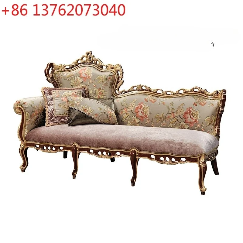 

French classical light luxury court style solid wood carving flower beauty couch villa home fabric princess chair