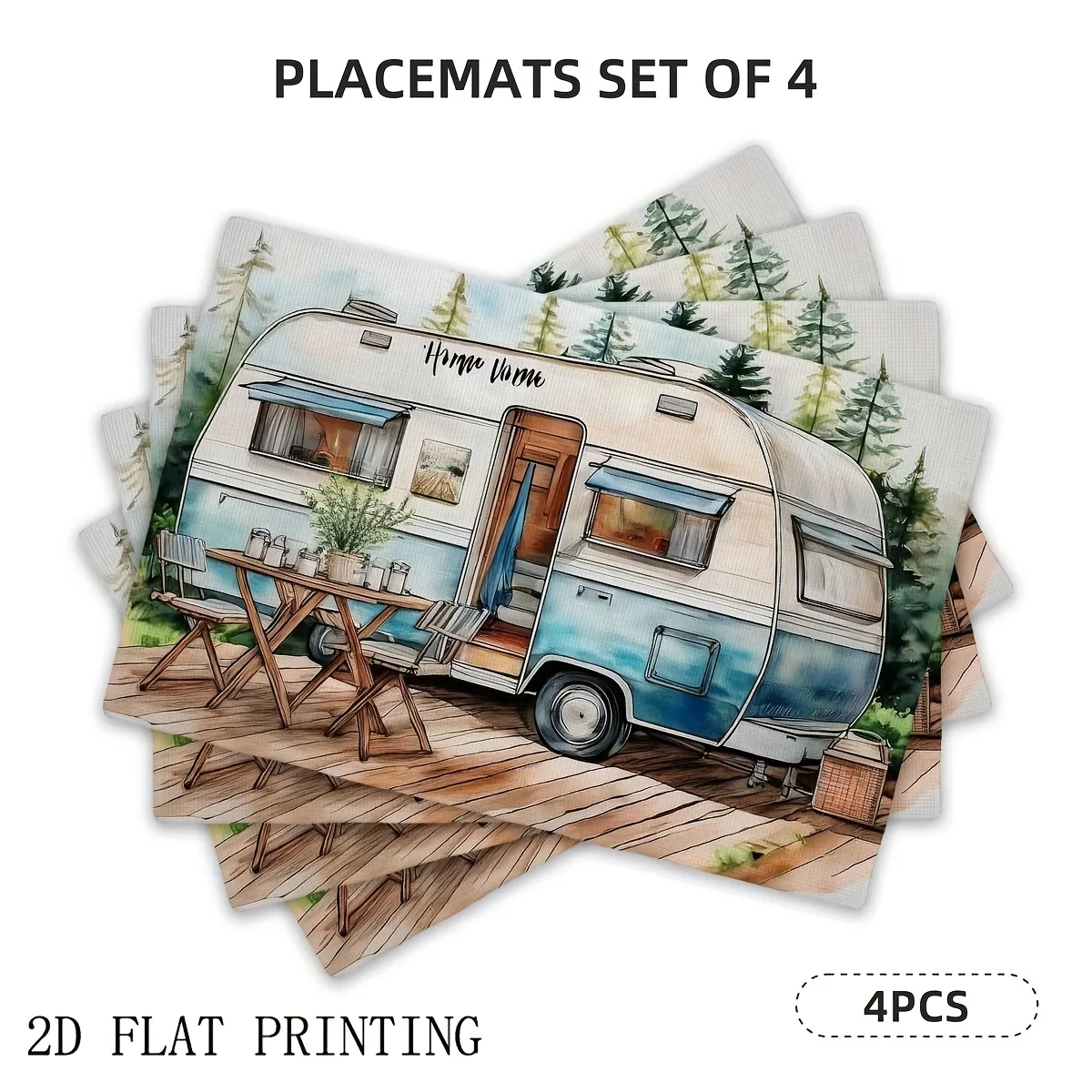 

4 шт./6 шт., винтажные салфетки с акварельным рисунком кемпера, салфетки в стиле кемпинга с узорами в стиле кемпинга, льняное покрытие