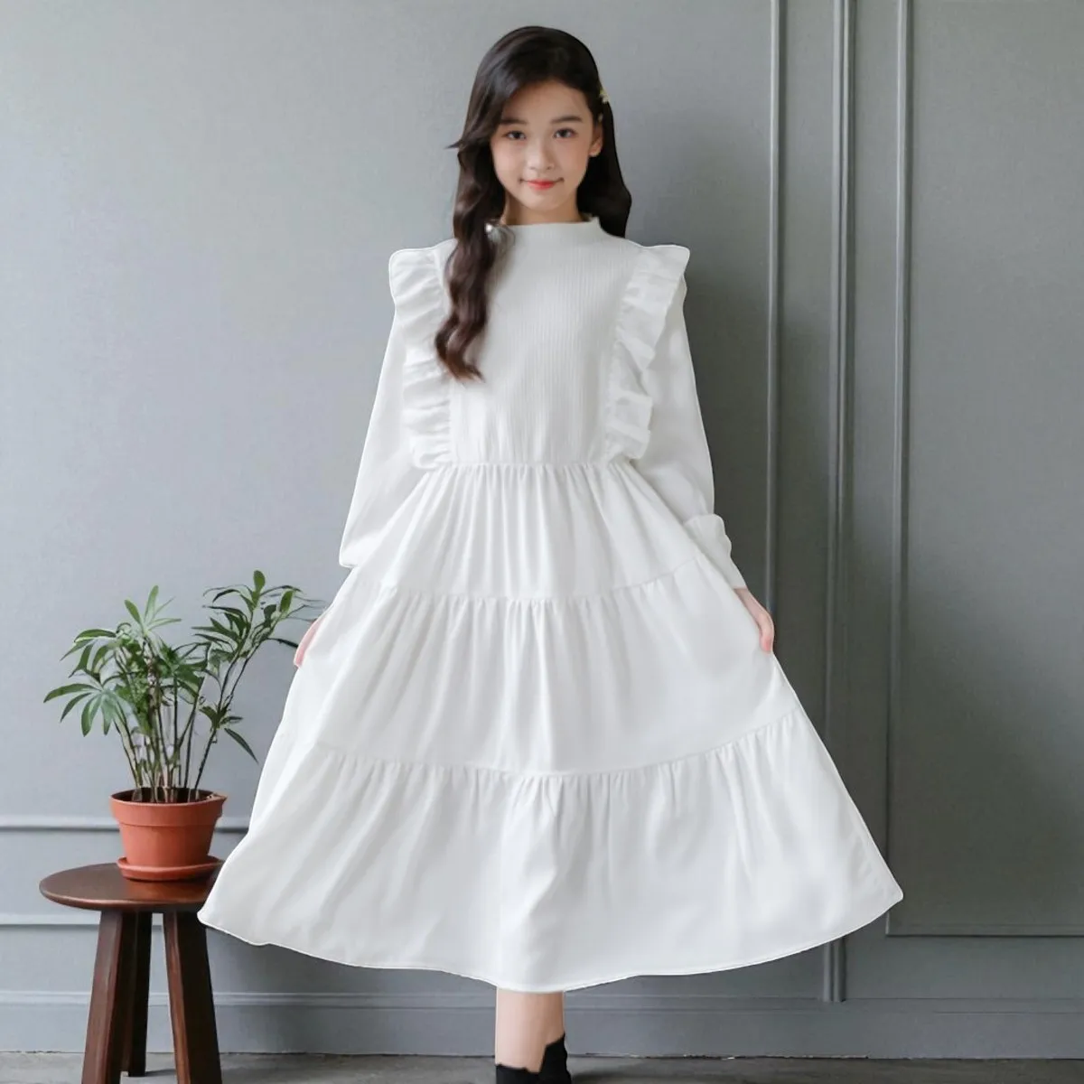 Baby Party Dress Muslim Event Princess Children Costumes 6 8 9 10 12 Years Young Kids White Lace Long Dresses for Girls Outfits