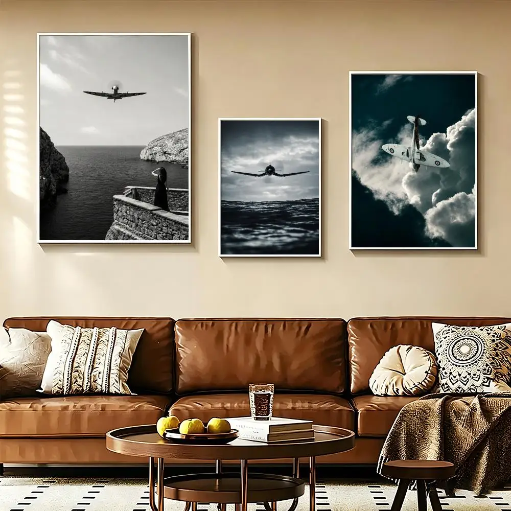 Aviation Vintage Coastal Cinematic Jet Poster Modern Aesthetic Wall Art for Home Bar Cafe Bathroom Decor