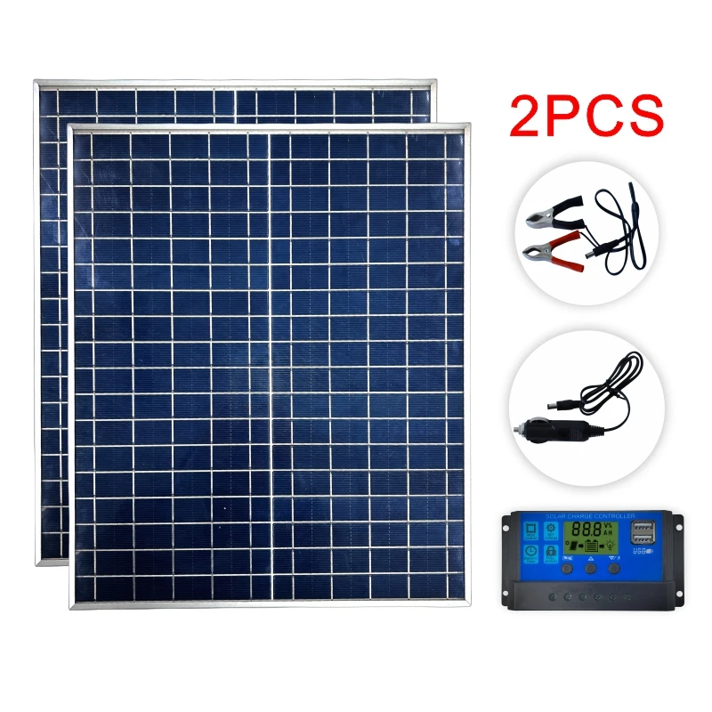 Painel Solar Fotovoltaico Power Bank Kit, 500W, 1000W, 12V, 100A Controlador, Placa Solar para Casa, Camping, RV, Carro, Carregador de Bateria Rápido