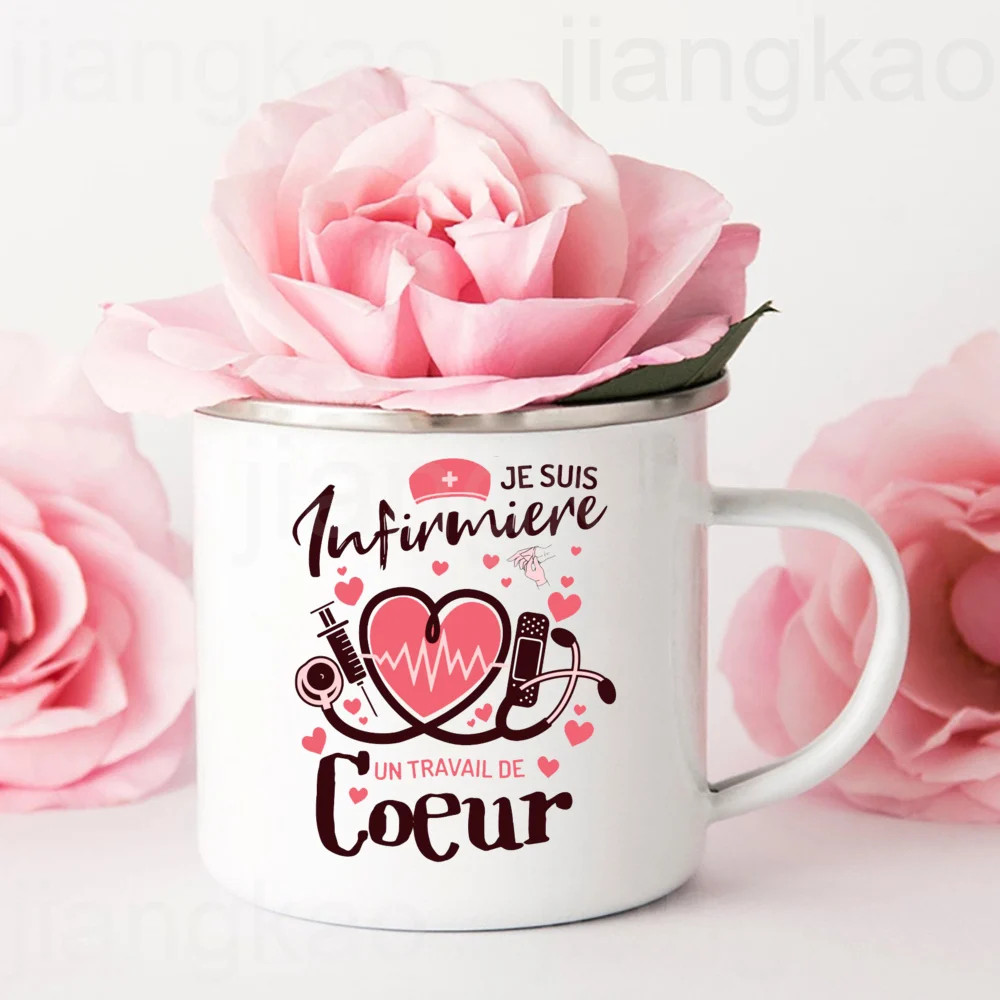 Best Nurse in The World Rainbow Printed Enamel Mugs Coffee Cups Drinks Juice Mug Hot Cocoa Milk Handle Cup Gift for Infirmiere