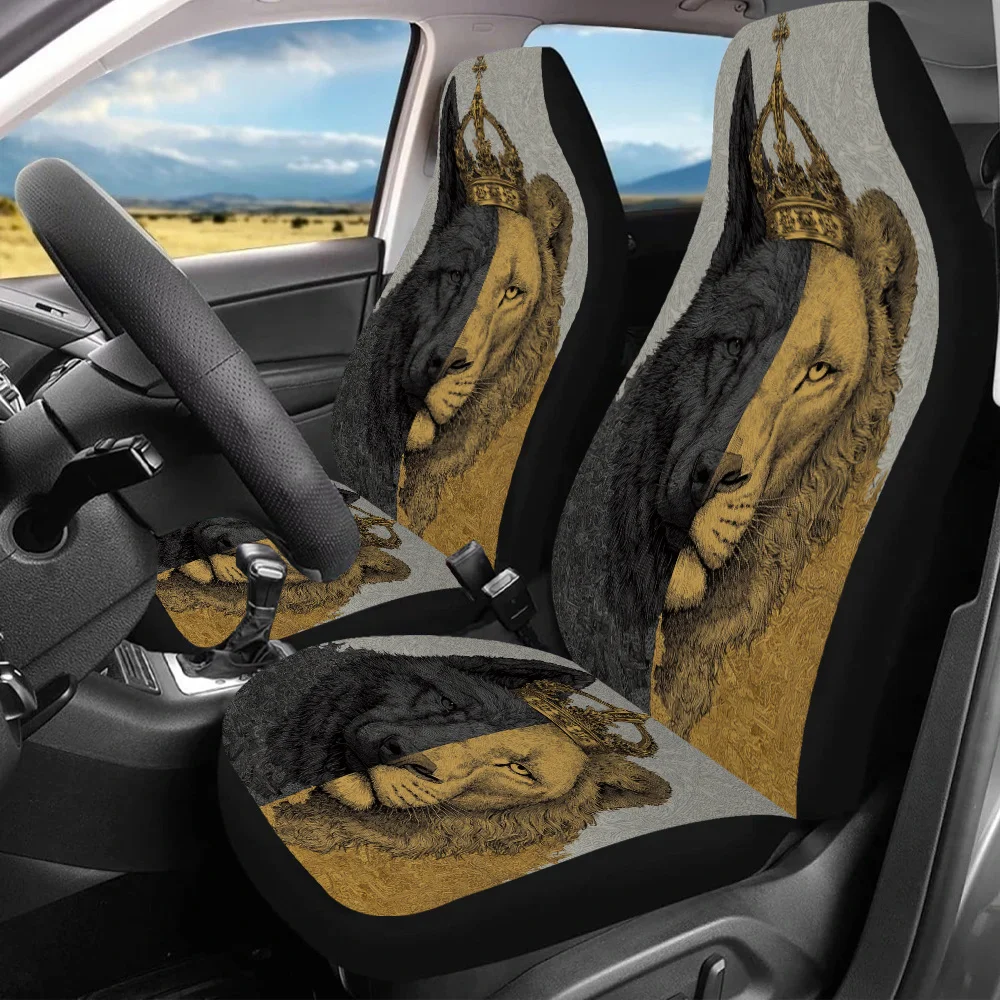 

2 шт. Чехлы на автомобильные сиденья Regal Beast Duality — элегантный дизайн «Лев и волк», подходят для автомобилей, внедорожников, седанов — прочный полиэстер, легко чехлы