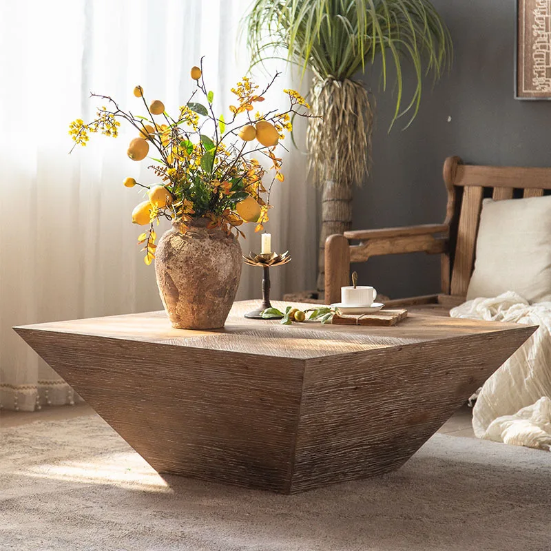 

Wabi-**** retro old square coffee table small apartment living room Nordic light luxury solid wood tea table B & B
