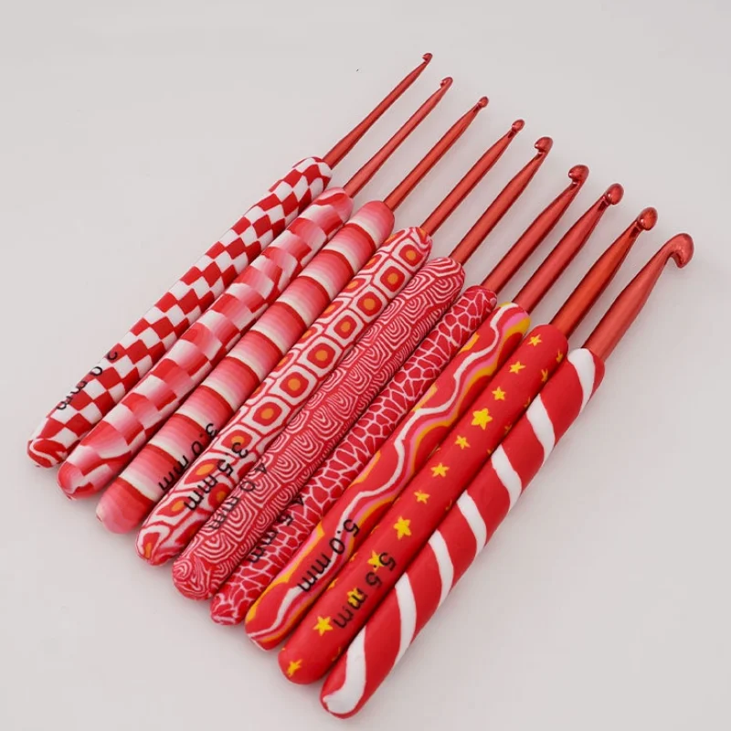 

9Pcs/Set Sewing Crochet Hook Set Soft Ceramic Red Crochet Needles Home DIY Knitting Needles Sewing Tools