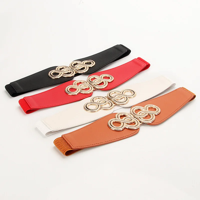 Ladies Elastic Belts Vintage Twist Buckle Court Wide Waist Seal With Skirt Coat Decorative Braided Leather Cummerbunds Solid